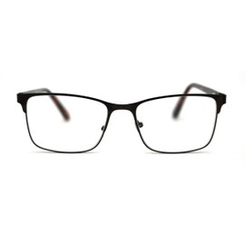 Mens Metal Half Rim Rectangular Reading Glasses Brown Tortoise +2.5