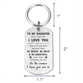 Daughter Gifts Daughter Keychain - To My Daughter Be Brave Keychain Gifts for Young Women Inspirational Quote Engraved Pendant Keyring Tags Daughter Present for Birthday Graduation