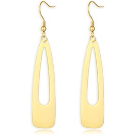 REELMAR Elegant Long Teardrop Dangle Earrings for Women Trendy - 7.5cm Geometric WaterDrop Drops, Dainty Lightweight Polished Stainless Steel Statement Jewelry (Gold)