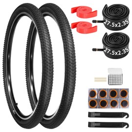 yeesport 27.5 Bike Tires, 2 Pack 27.5×2.35 MTB Tires and 27.5×1.95/2.125/2.3/2.4 Bike Tubes with Repair Kit & Rim Strips, 27.5 MTB Tires and Tubes with AV 48 mm for MTB, BMX, E‑MTBs