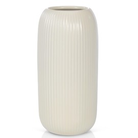 Beige Ceramic Vase for Flowers, 8 INCH Flower Vase Modern Beige Vase Home Decor, Ribbed Textured Vase for Pampas Grass Decorative Vase, Small Vase for Farmhouse Coffee Table Bookshelf Home Living