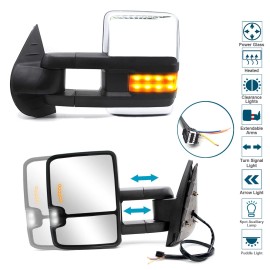 Power Turn Signal Towing Mirrors For 2007-13 Chevy Silverado GMC Sierra Chrome