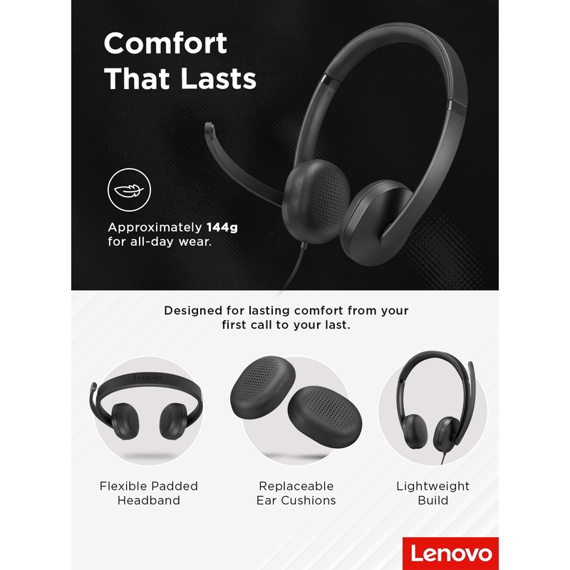 Lenovo Wired VoIP Headset 5000 per Teams, cuffie cablate USB-C