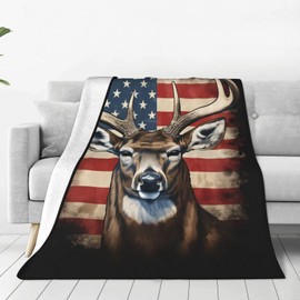 Turamurra American Deer Blanket Gifts for Kids Adults Soft Warm Lightweight Cozy Animal American Flag Deer Throw Blankets for Sofa Couch Bed Room Decor 50x60in