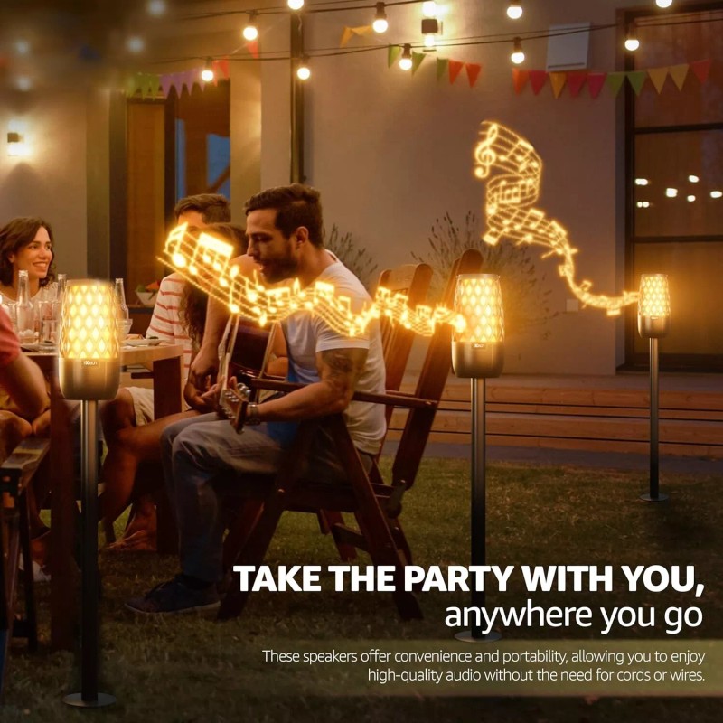 IXTECH Outdoor Bluetooth Speaker Waterproof Wireless with LED Flame Light,Hook