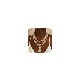 Layered Necklaces for Women Chunky Gold Necklace Stack Layering Necklaces Circle Bar Coin Snake Chain Necklace Gold Charm Necklace Gold Jewelry