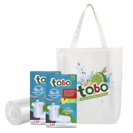 Tobo Small Trash Bags 4 Gallon, Lemon Scent, 240 Count (2 Boxes of 120) with Reusable Canvas Tote Bag, Strong Leak & Tear Resistant, Easy-Tear Rolls, Fits Bathroom, Kitchen & Office Bins
