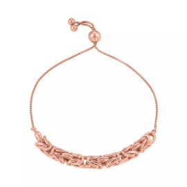 Verona Jewelers 18k Rose Gold Plated 925 Sterling Silver Adjustable Byzantine Bolo Bracelet