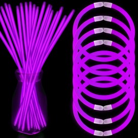 NUDALA 100 Pcs Purple Glow Sticks Bracelet Necklaces Bulk Glow in The Dark Party Supplies Easter Basket Stuffers 8” Light Stick Pack with Connectors for Christmas Birthday Carnival (100 Purple)
