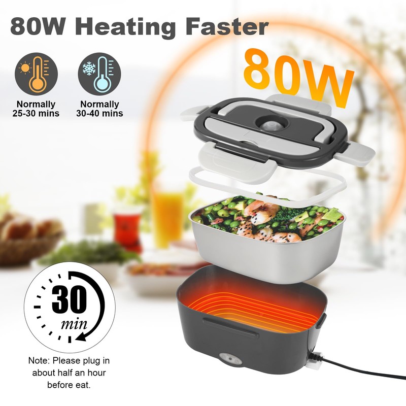 SOHIDA Electric Lunch Box, 12V/24V/110V Portable Food Warmer with SS