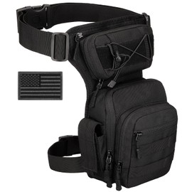 SunForMorning - Bolsa táctica para pierna caída, herramientas militares, riñonera para muslo, paquete Molle Utility Airsoft, bolsa de cintura para motocicleta (1 parche incluido), Negro con azul