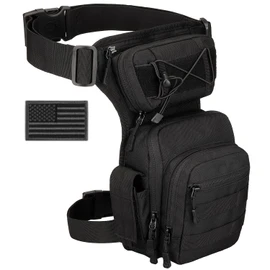SunForMorning - Bolsa táctica para pierna caída, herramientas militares, riñonera para muslo, paquete Molle Utility Airsoft, bolsa de cintura para motocicleta (1 parche incluido), Negro con azul