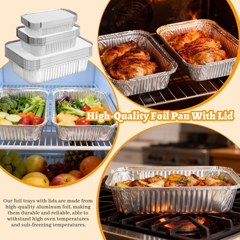 GGOLDMER 30 Pack Disposable Aluminum Foil Pans with Lids, 10x7.5