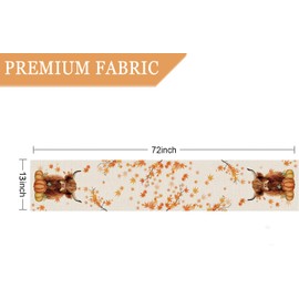 Fall Table Runner Cow Pumpkin Maple Branch Burlap Table Runners Autumn Farmhouse Kitchen Dining Table Indoor Outdoor Decorations 13x72 Inch