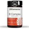 ELEMENTAL Complejo B Completo, 673mg, Hecho por PiSA, Vegano, Vitaminas B1, B2, B3, B5, B6, B7, B9, B12, BioPerine ® (alta biodisponibilidad),13 Frutas y Verduras, Biotina, Multivitamínico, 60 Cápsulas, 2 Meses - Elemental