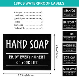 36 Pcs Waterproof Soap Labels Lotion Labels Reusable Bathroom Label Stickers Kitchen Hand Soap Dispenser Label Stickers for Shampoo and Conditioner Travel Bottles (Black)