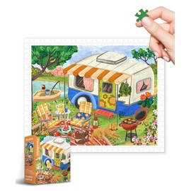 PieceRelax Plastic Jigsaw Puzzles for Adults 500 Pieces - Olivia Gibbs - Campervan Camping Day Most Satisfying Table Games and Gifts No Puzzle Mat Required [H3640]