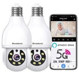 Heemketz Smart Light Bulb Security Camera for Home – 2K/3MP HD, 355° Pan & 90° Tilt, AI Human Detection, 24/7 Recording, Easy Screw-in Installation, Indoor/Outdoor Use, Alexa Compatible