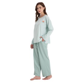 Winthome pyjamas for women, Ladies Pajamas Set with Round Neck and Pocketed Pants womens nightwear pjs cotton pyjamas women-Green XL