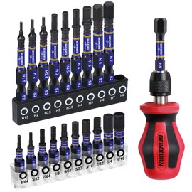 Geinxurn Magnetic Changeable Head Manual Screwdriver Set Include Quick Change Mini Screwdriver and 20Pcs Impact S2 Hex Screwdriver Bits, Quick Release 1/4” Hex Bit Extension Holder