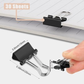 Black Paper Clip,15mm Metal Binder Clips Black Office Paper Clip, Foldback Clips Paper Clamps Bulldog Clips for Paperwork Stationary Office School Home Supplies (72, 15mm)