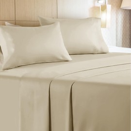 Leluxe Home Full Size Sheets Set of 4-100% Microfiber Full Size Bed Sheets with Extra Soft and Wrinkle Free - Set of 4 Sheets for Full Size Bed with Deep Pockets - Camel