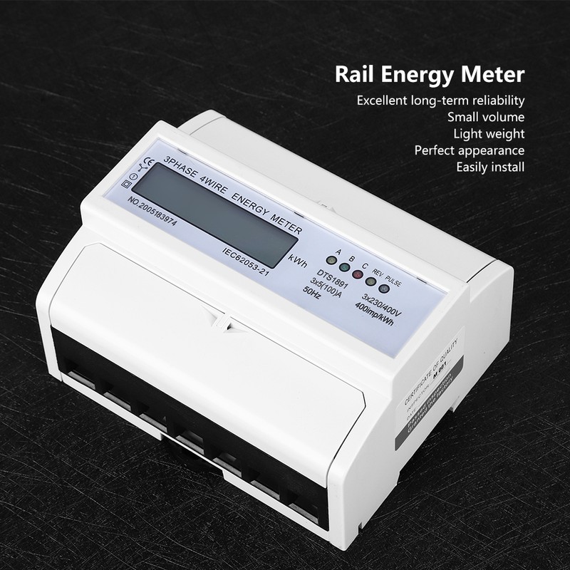Rail Energy Meter 3Phase 4Wire 7P LCD Down‑in Down‑out Portable