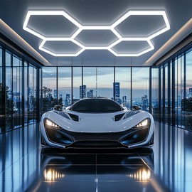 X-Litall Hexagon Garage Led Lights Dimmable- Hexagon LED Lights, 6500K 17280LM Car Ceiling Detailing Shop Lights for Garage, Basement, Workshop, Warehouse, Gym, Barber, Auto Beauty Shop 5-Pack