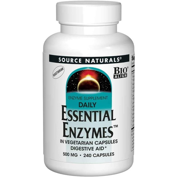 Source Naturals Essential Enzymes 500mg Bio-Aligned Multiple Enzyme Supplement Herbal Defense for Digestion, Gas, Constipation & Bloating Relief - Supports Immune System - 240 Vegetarian Capsules