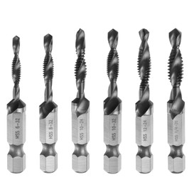 sourcing map 6pcs Combination Drill and Tap Bit Set, SAE 6-32NC to 1/4-20NC Thread 1/4" Hex Shank, TiCN Coated Threading Screw Taps Spiral Flute Tapping Tool, High Speed Steel (HSS) 4341