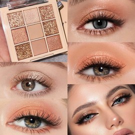 CAKAILA 9Colors Champagne Rose Gold Eye Shadow Palette Makeup,Highly Pigmented Shimmer Pink Eyeshadow Palette Nude Glitter Sparkly Eye Shadows Long Lasting Waterproof Blendable Naturing-Looking