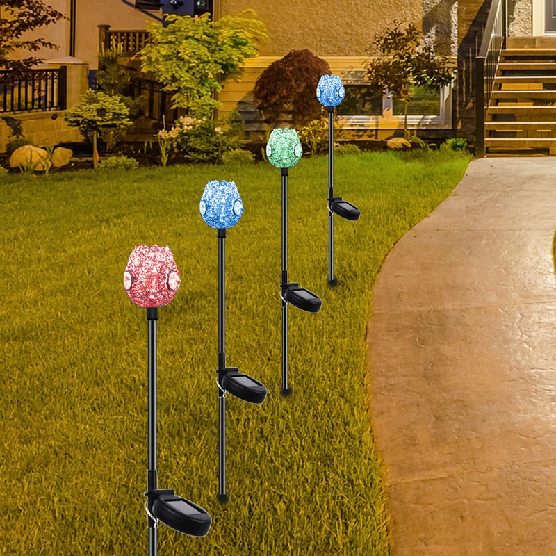 2Pcs Garden Solar Lights LED RGB Fast Charging Petal Design