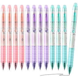 Temiary 12 Pcs Retractable Erasable Gel Pens, Gel Ink Pen with Eraser, 0.5 mm Fine Point Smooth Writing for Journaling Note Taking Crossword Puzzles (Black Ink)