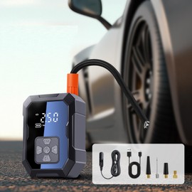 Tire Inflator Portable Air Compressor - 12v DC and Cordless Tire Air Pump up to 150 Psi with Auto Shut-Off, Pressure Gauge, Emergency LED Light for Car Bike SUV Tires
