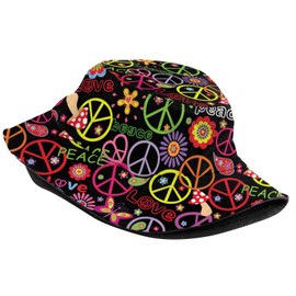 Hippie Peace Sign 60s 70s Bucket Hat Sun Beach Packable Fisherman Cap for Women Men Summer Outdoor Hiking