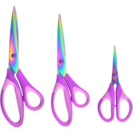 HIGHROCK 3PCS Premium Tailor Scissors Titanium Soft Grip Sewing Scissors Set for Fabric Leather Dressmaking Crafting Household Sewing Scissors Set (Purple)