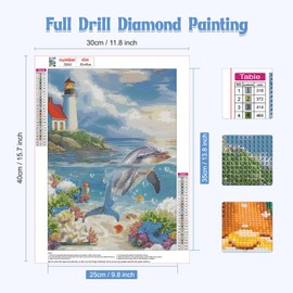 NAIMOER Diamond Painting Kits Dolphin for Adults, DIY Full Drill Sea Diamond Art Kits Pictures, Adults Diamond Art Lighthouse Craft Perfect for RelaxationHome Decor 30x40cm