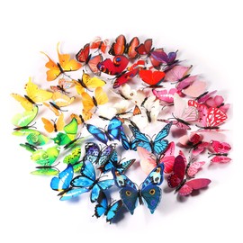 Foonii® 72 x 3D Butterfly Wall Decals, Stickers, Decals, impact-resistant, plastic Butterfly Decorations, Wall Decor (12 Blue, 12 Coloured, 12 Green, 12 Yellow, 12 Pink, 12 Red)