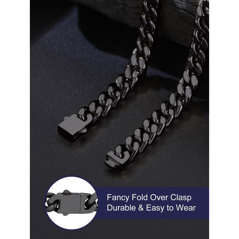 Bandmax Mens 9MM Chunky Chain Necklace 24 Inches Black Miami