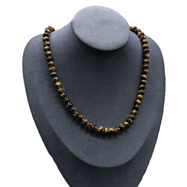 TreasureBay Damen Edelstein-Perlenkette – Handgefertigte 8mm Rondell-Naturstein Halskette für Frauen (Braunes Tigerauge)