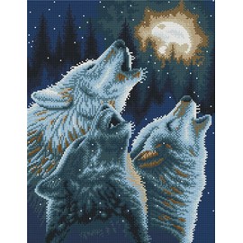 Abillyn Embroidery Cross Stitch Kits Three Wolves Howling at Moon Stamped with Printed Pattern Starter Kit (Wolf)