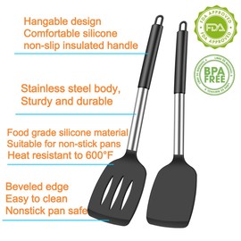 KLAQQED 4Pcs Silicone Spatula Turner Slotted Spatula Set Spoon, Spatulas Silicone Heat Resistant Wok Rubber Spatulas for Nonstick Cookware Spatula Cooking Kitchen Utensils Set