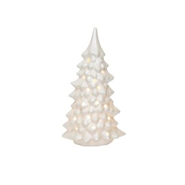 Creative Co-Op Stoneware LED Tree with Cut-Outs and Iridescent Finish, Cream