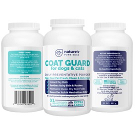 Coat Guard Dry Shampoo for Dogs and Cats - Extra Large 2 lbs Jar, Dog Dry Shampoo Powder, Waterless Dog Shampoo, Anti Itch Relief, Cedar Scented, Anti Dandruff, Hot Spots, Nature's Pure Edge