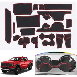 19Pcs Door Slot Mat Compatible with Ford Ranger XL/XLT/Lariat/Raptor 2023 2024 Accessories Door Compartment Cup Center Console Liners