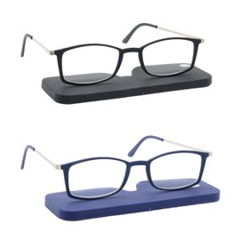 COVESATO Lightweight thin Square Reading Glasses Slim Mini Pocket Readers for Women Men with Portable Case (2 Packs,2.00)