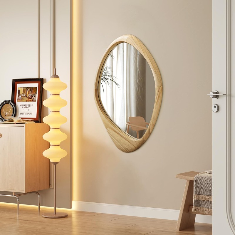 AAZZKANG Large Wall Mirror with Irregular Wood Framed 28"x20" Decorative