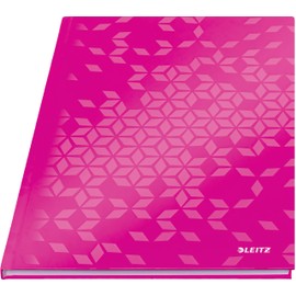 Leitz WOW A4 Ruled Casebound Notebook with Laminated Hardcover Cardboard, 160 Pages / 80 Sheets of FSC Certified Paper (80gsm), 215 x 302 x 14mm, Pink, 46251023