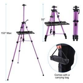 PATIKIL Artist Easel Stand, Paint Easel for Canvas Painting with Detachable Tray, Metal Tripod Easel Adjustable Height from 20 to 61 Inch for Table-Top/Floor Painting Drawing, Purple
