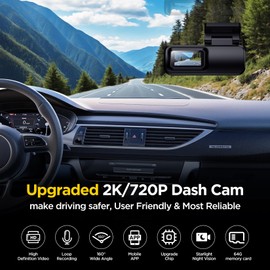 FENDALE Dash Cam Front and Rear, 2K/720P HD Dash Camera for Cars, Free 64GB Card, 5G Wi-Fi APP Control, Car Camera with Night Vision, G-Sensor,160°Wide Angle, WDR, 24H Parking Mode